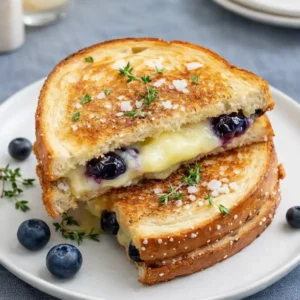 Crispy Blueberry Grilled Cheese with melted white cheddar and jam