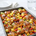 Hawaiian Chicken Sheet Pan roasted with pineapple and peppers