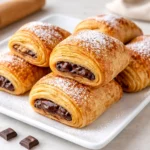 Freshly baked Homemade Chocolate Croissants with melted chocolate center