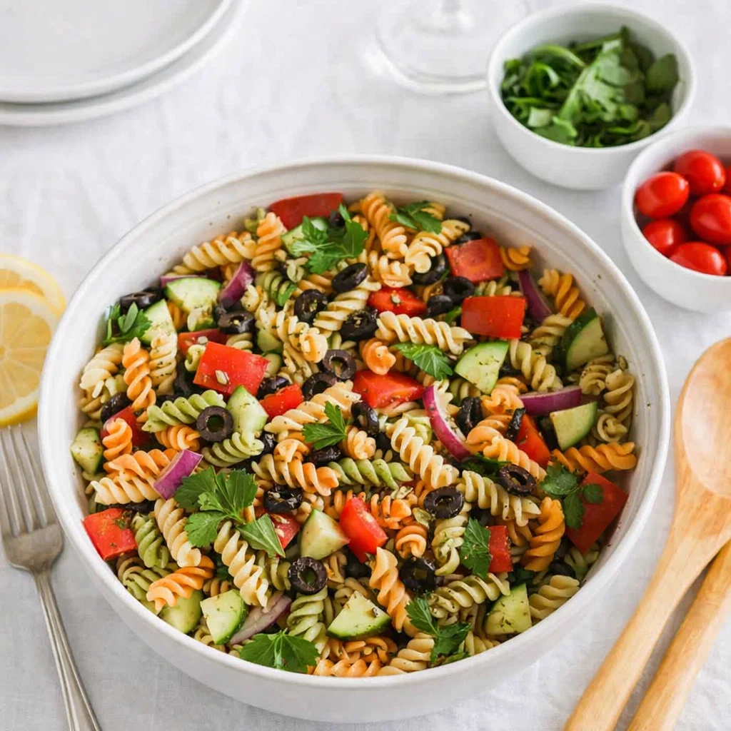 Vibrant Italian Pasta Salad with tricolor rotini and fresh vegetables