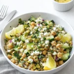 Jennifer Aniston Salad with quinoa chickpeas and feta in a bowl